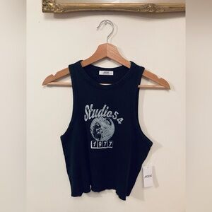 NWTS Ardene Studio 54 1977 Black Disco Ball Tank Top Cropped 100% Cotton Size L